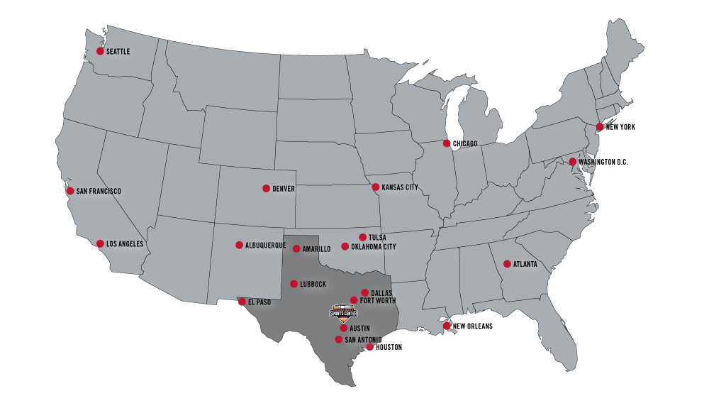 illustrated map of United States with major cities highlighted