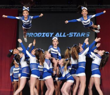 teens cheerleading on stage