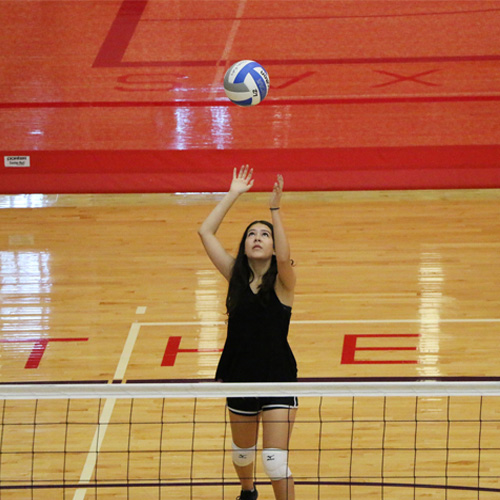 Volleyball player serving ball